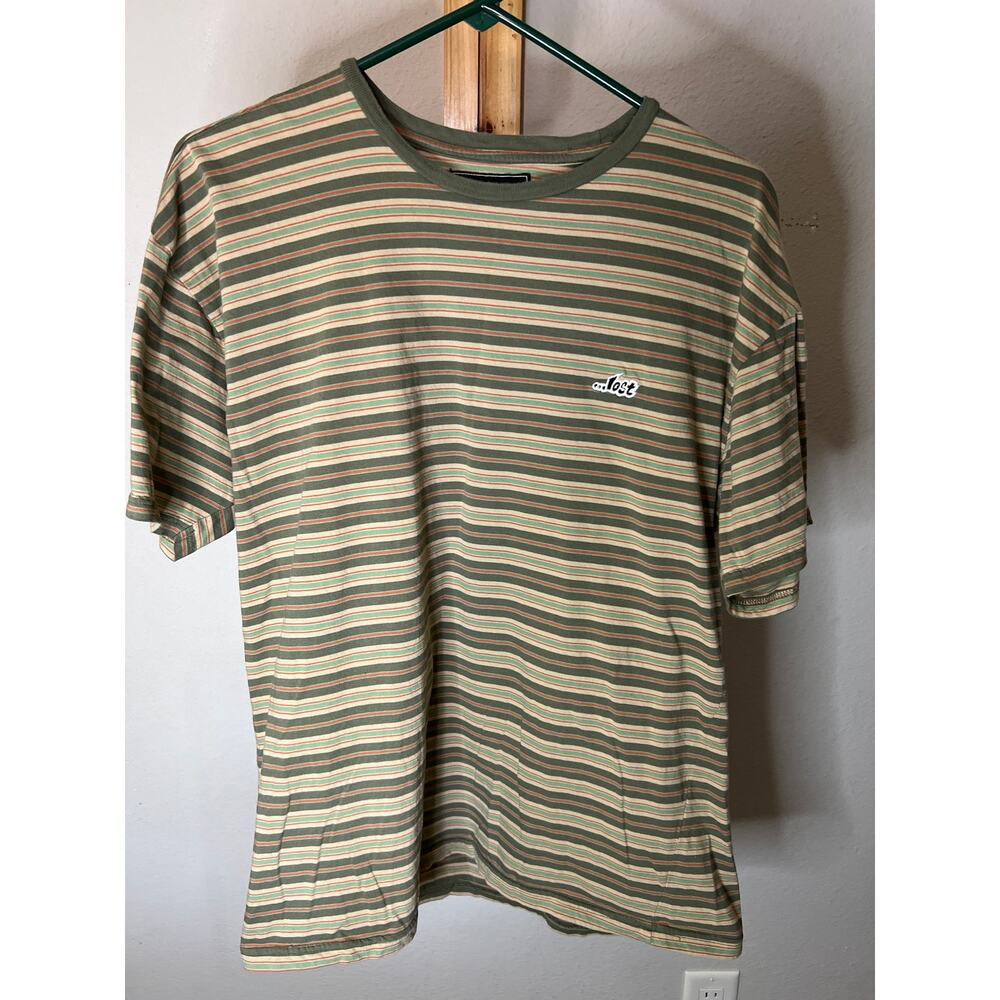 ...LOST Men's brown striped t-shirt men's size XL Y2K 90s Vibe